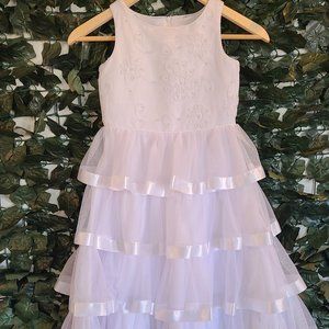 NWT Keepsake White Beaded Floral Tulle Formal Dress Easter/Communion/Flower Girl